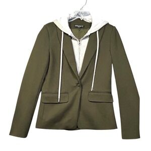 Central Park West Size S Olive Detachable Hooded Dickie Blazer Jacket